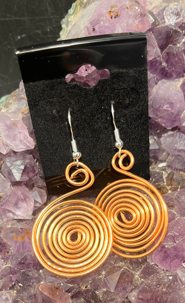 copper spiral handmade earrings