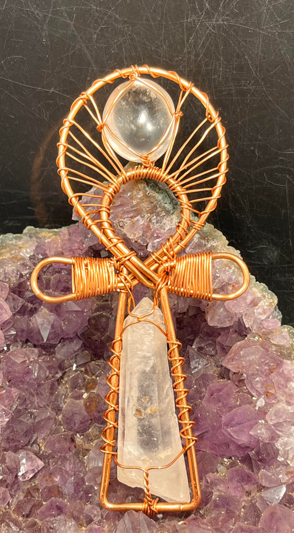 clear quartz crystal pocket copper ankh