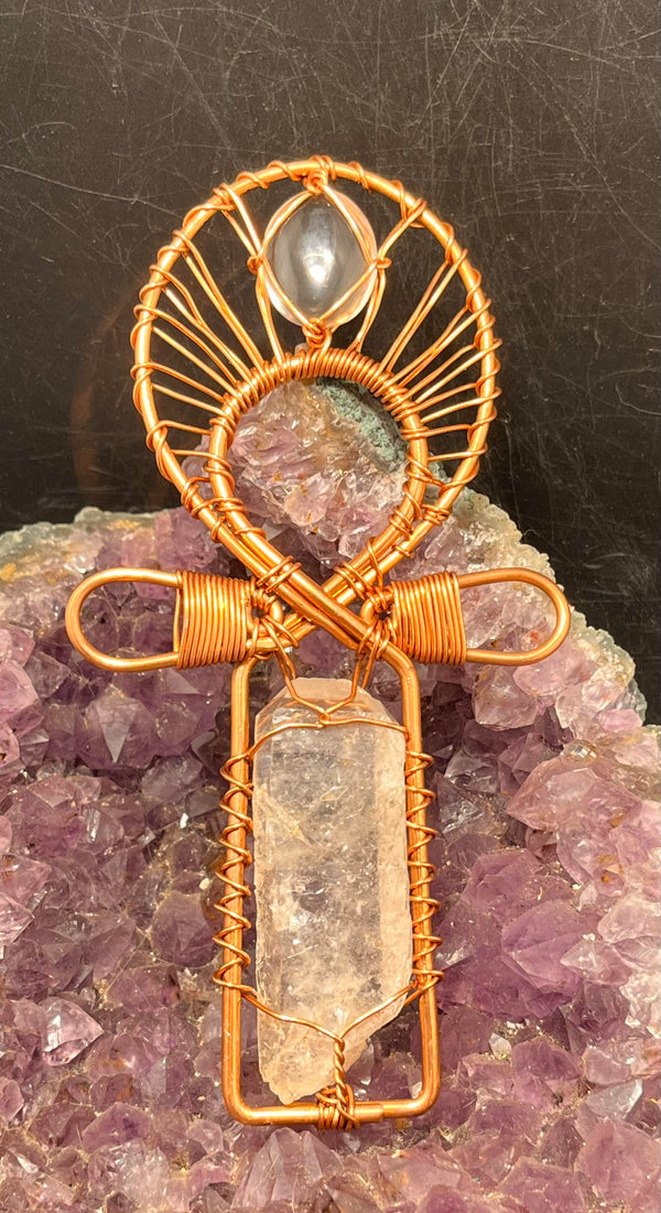 Clear Quartz Tabby Crystal Copper Ankh