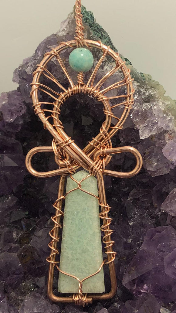 amazonite, necklace, ankh, emf, 5g protection, infinite,treasures