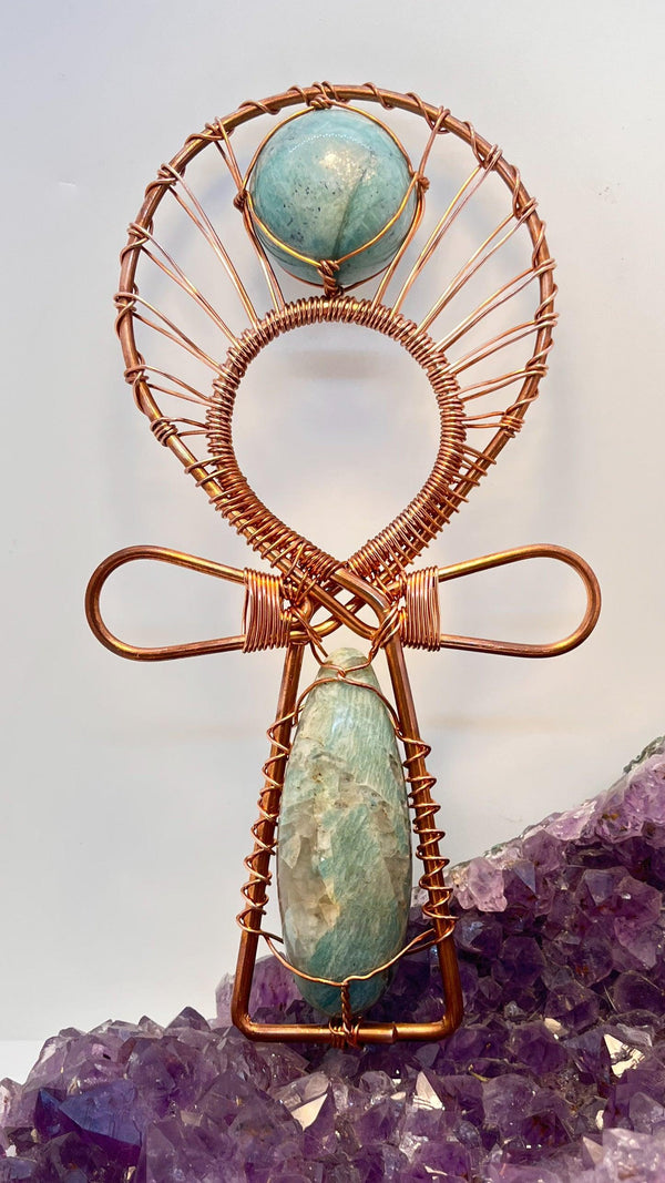 Amazonite EMF Protection Handheld Ankh - Infinite Treasures, LLC