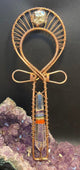 Crystal Vogel with Chakra Gemstone Center and Pyrite Dodechahedron Handheld Copper Ankh - Infinite Treasures, LLC