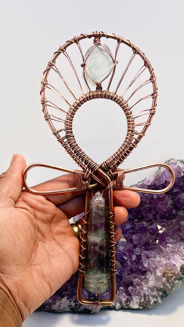 Fluorite Copper Handheld Ankh - Infinite Treasures, LLC