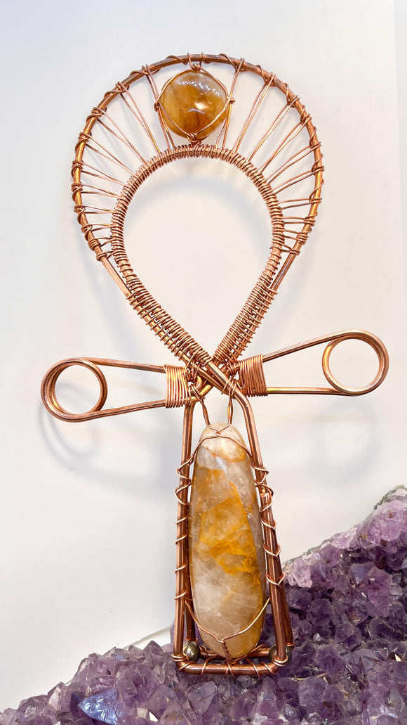 Golden Healer Quartz Crystal Handheld Ankh - Infinite Treasures, LLC