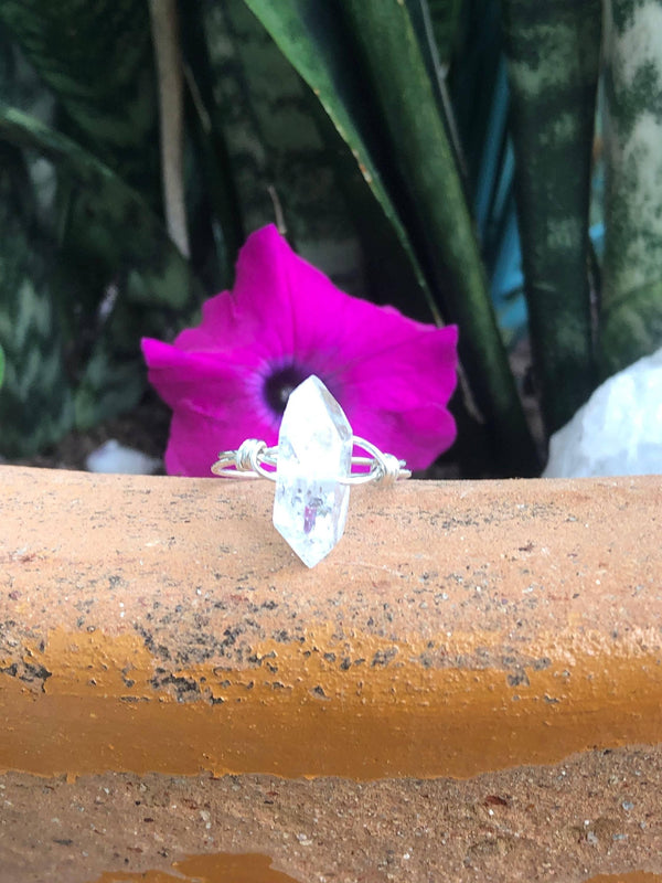 Herkimer Diamond on Sterling Silver Handmade bead ring - Infinite Treasures, LLC