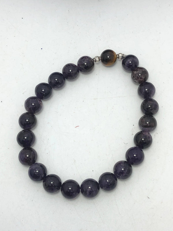 Men’s Amethyst with Tigers Eye Stretchy Bracelet By Infinite Treasures, LLC - Infinite Treasures, LLC