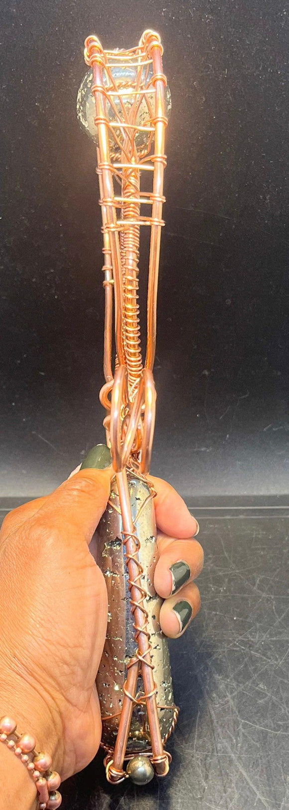 Pyrite Wand and Sphere Handheld Copper Ankh - Infinite Treasures, LLC