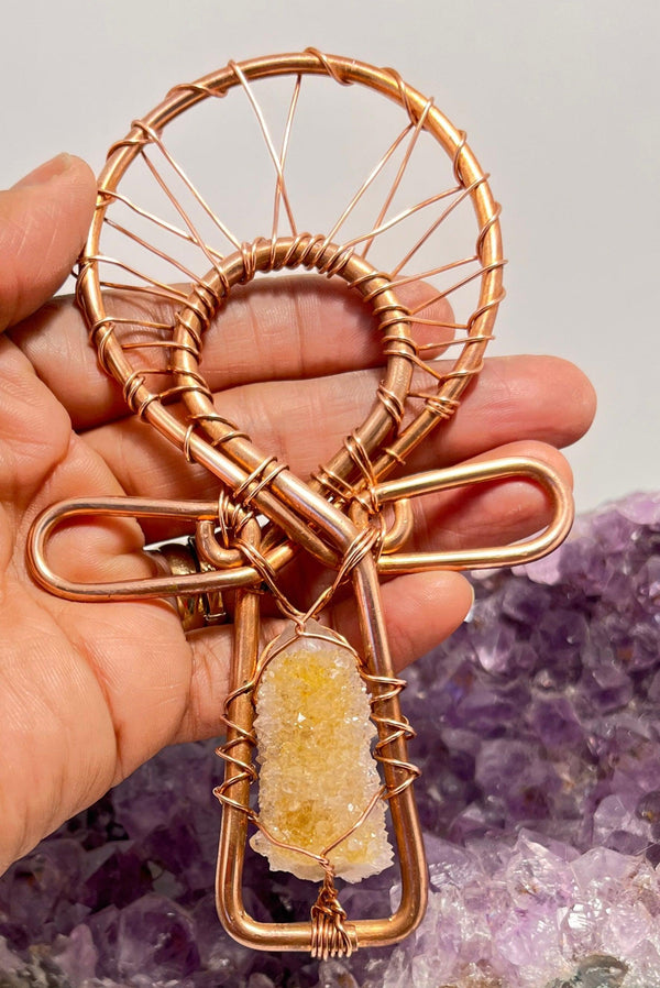 South African Spirit Quartz Amethyst POCKET Ankh - Infinite Treasures, LLC